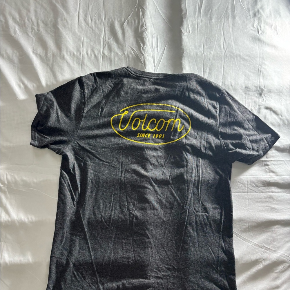 Volcom Black Short Sleeve Tee with Yellow Back Script